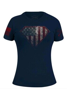 Grunt Style Women's Super Patriot 2.0 T-Shirt, Navy, Crest XL